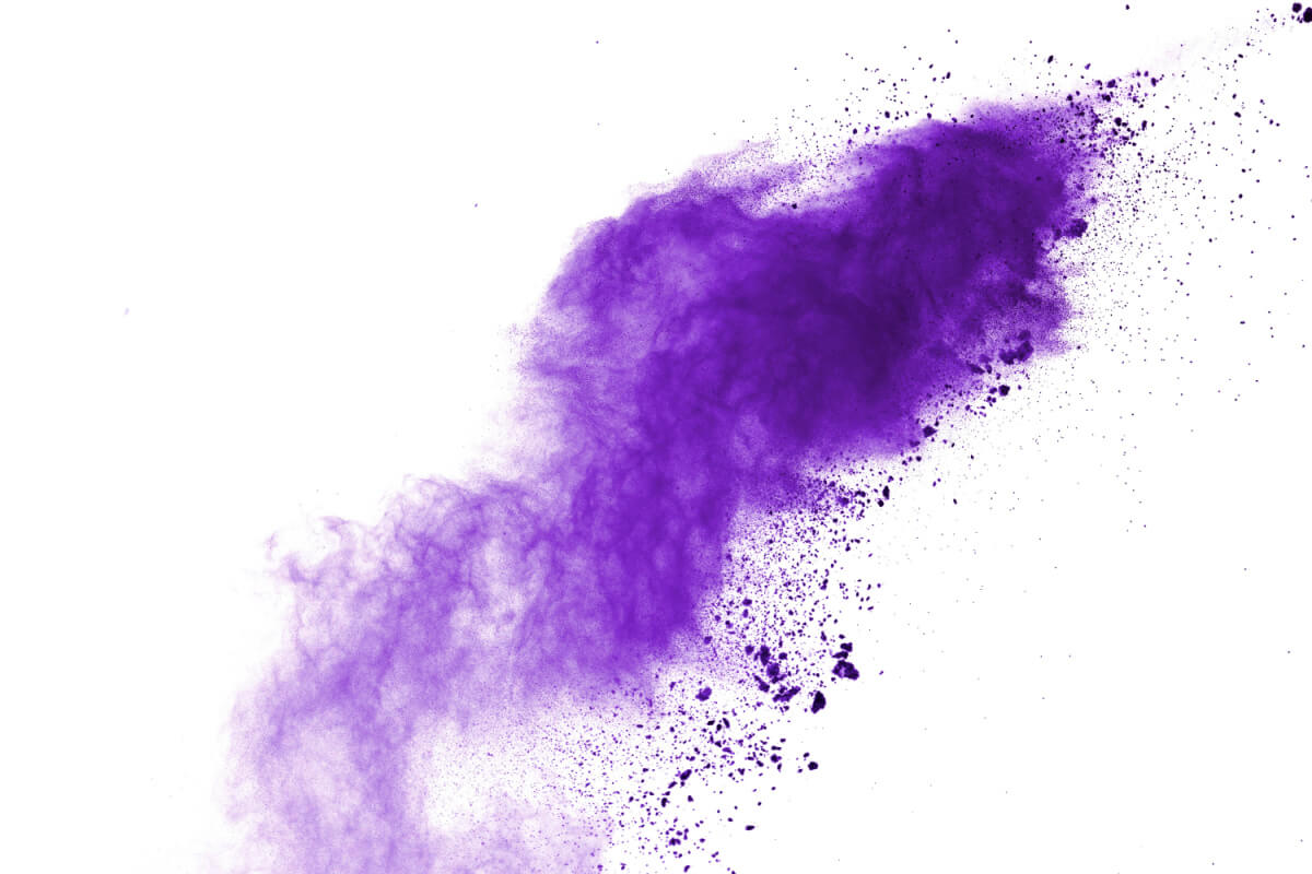 abstract purple powder explosion white background