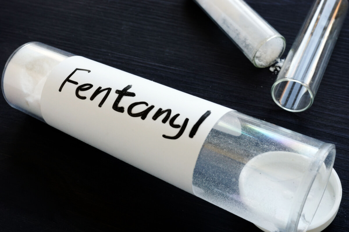 fentanyl written on bottle with label